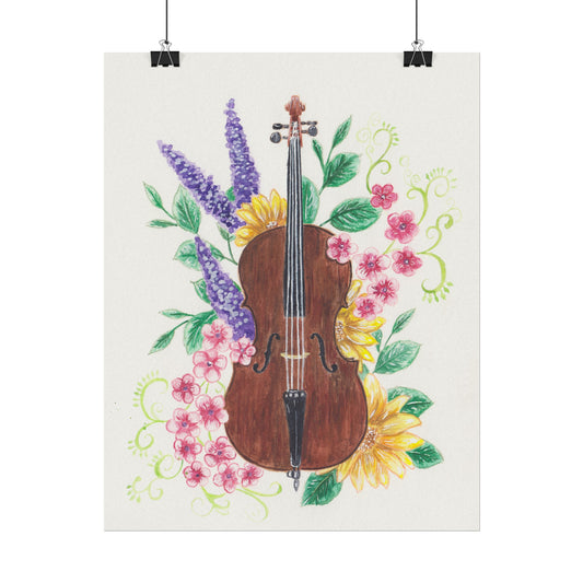 Cello Garden Watercolor Print - Botanical Instruments